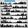 Set of cityscape silhouettes on a light gray background. Royalty Free Stock Photo